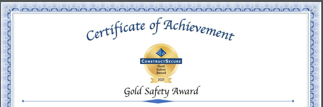 Premium Power Awarded Gold Safety Award
